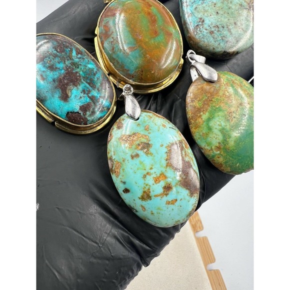 5 Natural Persian Turquoise Pendants Metal Stainless Steel Hook Bulk Lot - Picture 2 of 6